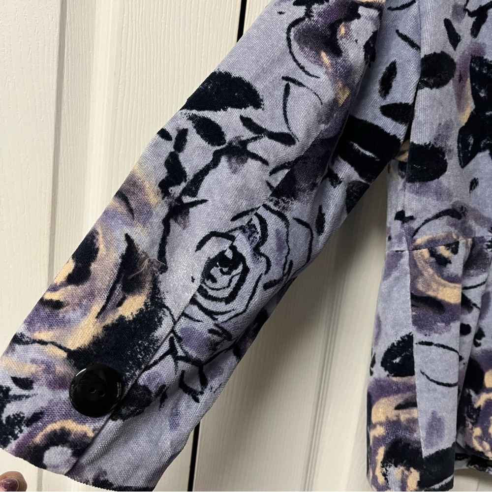 Anthropologie Odille Periwinkle Blue Purple Floral Velour Velvet Lined Jacket - Picture 8 of 16